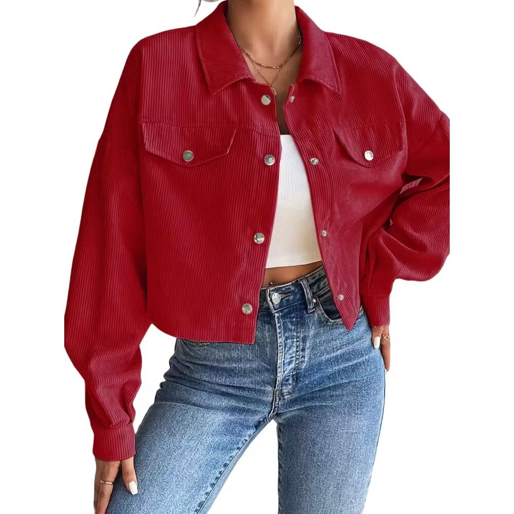 NIB PERFECT For FALL Super cute Lightweight Deep Red Corduroy Jacket Size Small